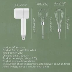 Batidora De Mano Eléctrica, Batidora Multifunción Recargable USB Inalámbrica De 3 Velocidades Con 2 Batidores, Batidora De Mano Eléctrica Portátil Para Proteína De Crema Pastelera -Cocina Electrodomésticos Ventas 81288163 3