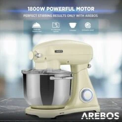 AREBOS Batidora Amasadora 1800W 6L Cuenco Acero Inoxidable 6 Velocidade Silencioso Beige -Cocina Electrodomésticos Ventas 89368489 4