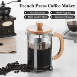 Cafetera De Prensa Francesa Con Mango De Madera, Filtro De Alta Densidad, Tetera De Vidrio De Borosilicato Resistente Al Calor, Prensa De Café, 350ML -Cocina Electrodomésticos Ventas 90816855 5