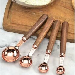 Cucharas Y Acero Inoxidable, 4 Cucharas Medidoras, Mango De Madera, Cuchara Medidora Para Medir Ingredientes Secos Y Líquidos -Cocina Electrodomésticos Ventas 95465310 3