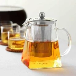 Tetera De Fondo Cuadrado Transparente De 1 Pieza Con Infusor De Vidrio Transparente, Infusor De Borosilicato Para El Hogar, Perfecto Para Té Y Café (950 Ml) -Cocina Electrodomésticos Ventas 95587543 4