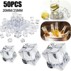50 Piezas De Hielo Raspado Falso Transparente Rocas Cubos De Hielo Rellenos De Limo Cubo De Hielo Cuadrado, 25mm X 50 Piezas, 11
