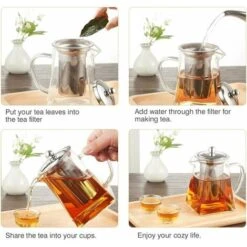 Tetera De Vidrio Cuadrada Con Infusor, Tetera De Borosilicato De 500 Ml Con Colador, Teteras De Hojas Sueltas Transparentes Para Té Suelto -Cocina Electrodomésticos Ventas 97084786 3
