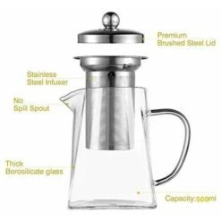 Tetera De Vidrio Cuadrada Con Infusor, Tetera De Borosilicato De 500 Ml Con Colador, Teteras De Hojas Sueltas Transparentes Para Té Suelto -Cocina Electrodomésticos Ventas 97084786 5