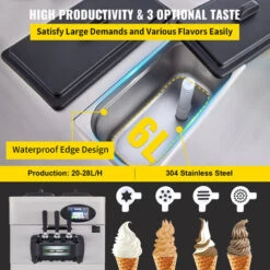 VEVOR Máquina De Helados Suave Comercial 2200w 20-28l / 5.3-7.4 Galón/h -Cocina Electrodomésticos Ventas 98375913 3