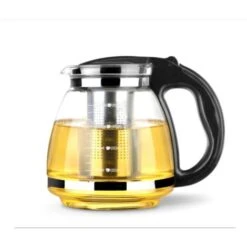 Juego De Té Chino De Tetera De Vidrio Resistente Al Calor De 1500 Ml Con Filtro De Infusor De Té Hervidor De Té De Flores Cafetera De Vidrio Tetera De Oficina (negro Y Transparente)