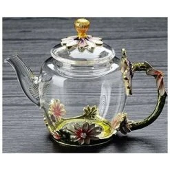 Tetera De Vidrio - 280ml (9.47oz) - Tetera De Vidrio De Flor De Crisantemo De Esmalte Francés / Hervidor De Vidrio Resistente Al Calor Con Colador Para Té Floreciente, Té Suelto -Cocina Electrodomésticos Ventas 99033147 3