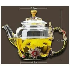 Tetera De Vidrio - 280ml (9.47oz) - Tetera De Vidrio De Flor De Crisantemo De Esmalte Francés / Hervidor De Vidrio Resistente Al Calor Con Colador Para Té Floreciente, Té Suelto -Cocina Electrodomésticos Ventas 99033147 4