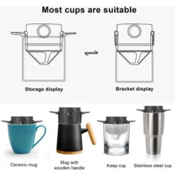 Filtro De Café Portátil Plegable Hecho A Mano, Cono De Goteo De Café, Para Goteo De Café Y Té Con Soporte De Acero Inoxidable, Sin Papel De Filtro Filtro Cifrado Ultrafino -Cocina Electrodomésticos Ventas 99835968 5