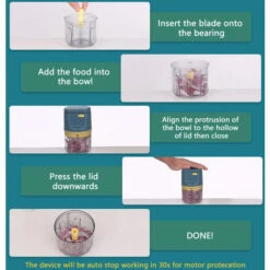 Procesador Eléctrico De Alimentos, Minipicadores De Cebolla, 3 Cuchillas Afiladas, Batidora De Ajo Portátil, Minimezclador De Condimentos, 230ml (azul) -Cocina Electrodomésticos Ventas 99838303 4